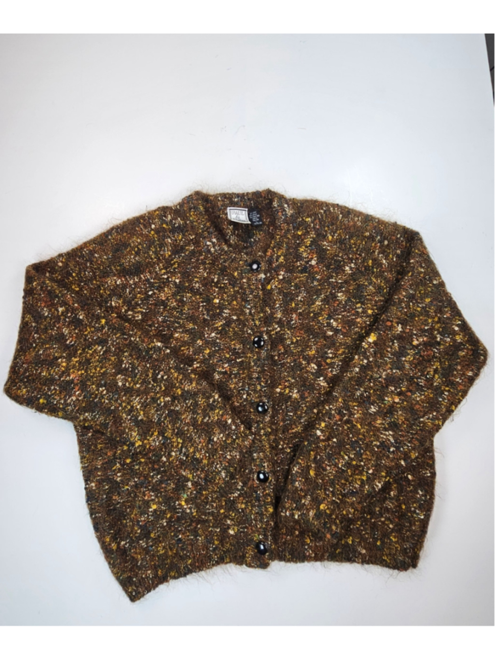 Vintage Paul Et Duffier Mohair Cardigan Brown Confetti Fuzzy Knit 80s 90s